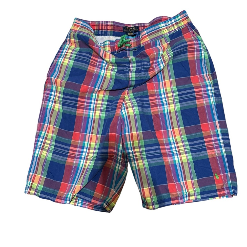 POLO RALPH LAUREN Swim Shorts Trunks Boys size XL 18-20 BLUE PLAID